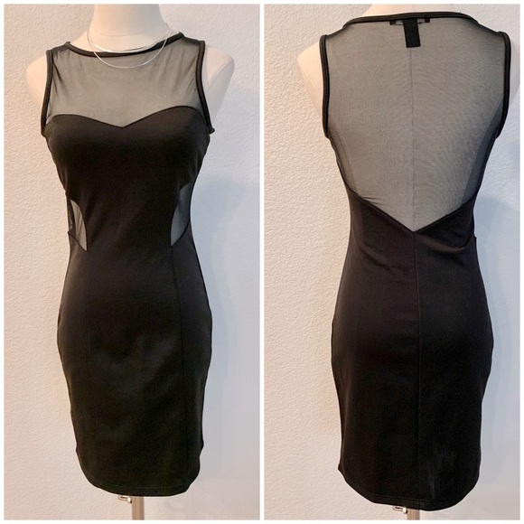 Black Sweetheart Neckline Scuba Mesh Cutout Fitted Bodycon Dress - Picture 1 of 16